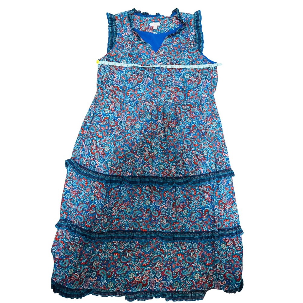 J.Jill Blue Paisley Tiered Ruffle Midi Dress Sleeveless V-Neck Petite‎ Medium - Picture 6 of 7